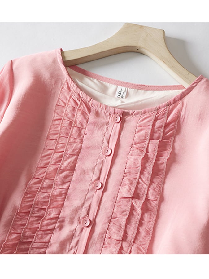 Lovevop Double Layered Lace Up Waist Up Cotton Linen Middle Sleeve Dress