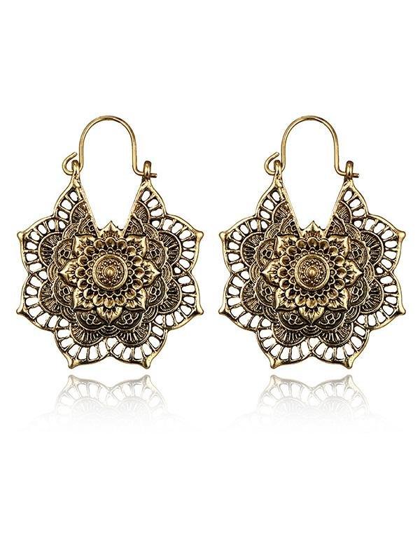 lovevop Vintage Hollow Alloy Flower Earring Accessories