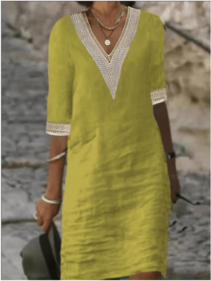 Multicolor V-Neck Cotton Dress