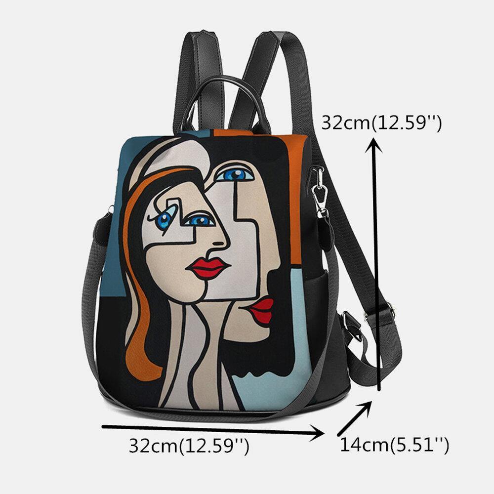 lovevop Women Nylon Cartoon Abstract Stick Figure Pattern Large Capacity Shoulder Bags Backpack
