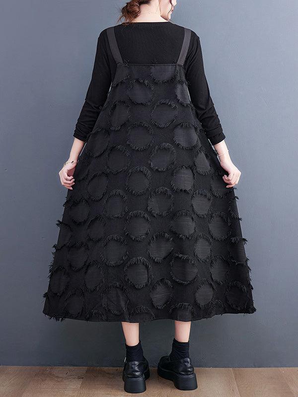 lovevop Stylish Selection Loose Sleeveless Polka-Dot Square-Neck Midi Strap Dresses