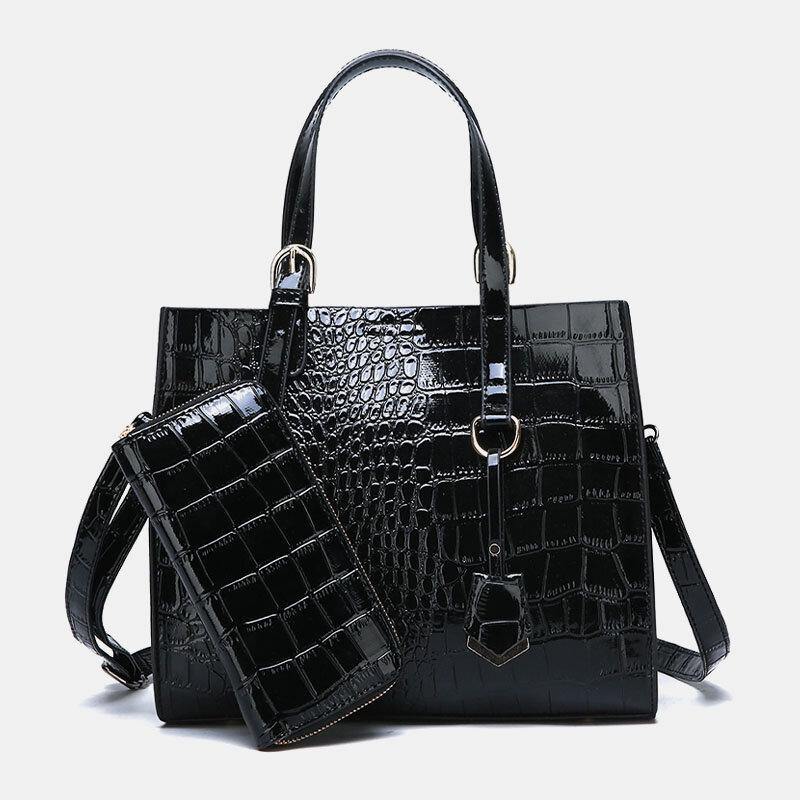 lovevop Women 2PCS Alligator PU Multi-pocket Large Capacity Handbag Crossbody Bag Tote