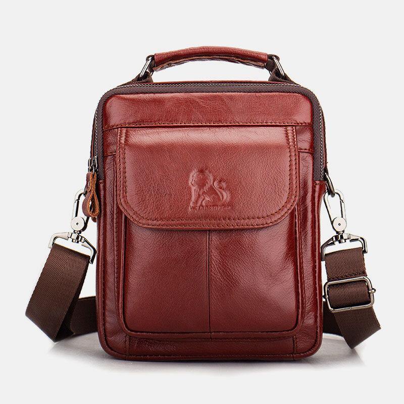 lovevop Men Genuine Leather Retro Business Leather Shoulder Bag Crossbody Bag