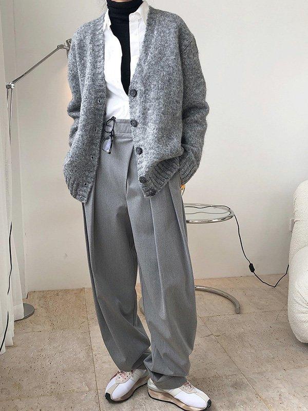 lovevop Simple Slouchy Wool V-Neck Cardigan
