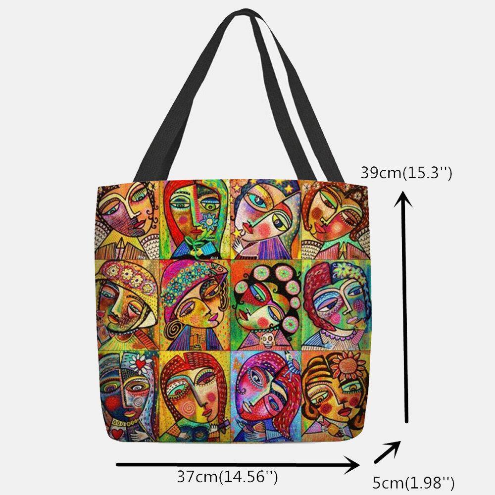 lovevop Women Felt Multicolor Cartoon Figure Print Handbag Shoulder Bag Tote