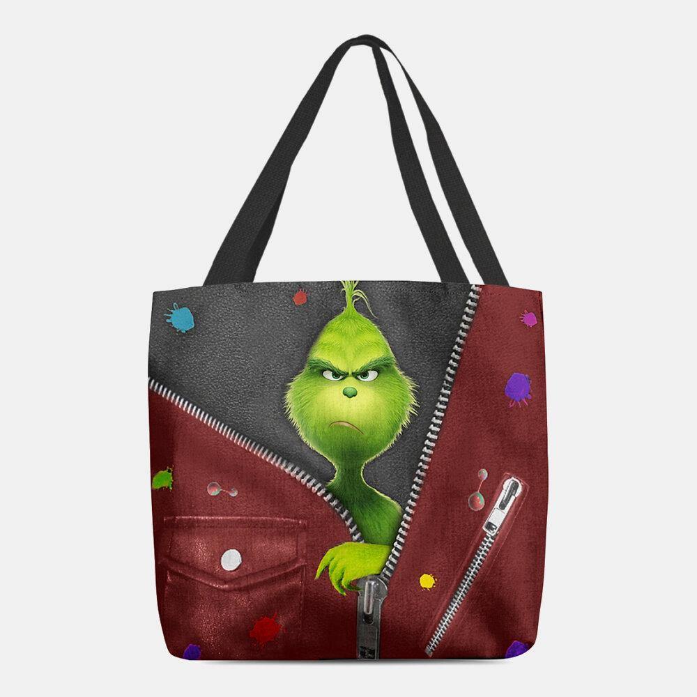 lovevop Women Felt Cute Cartoon Green Monster Pattern Shoulder Bag Handbag Tote