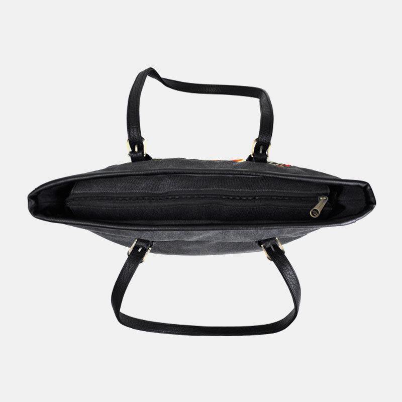 lovevop Women Canvas Ethnic Style Embroidered Floral Large Capacity Handbag Shoulder Bag Tote