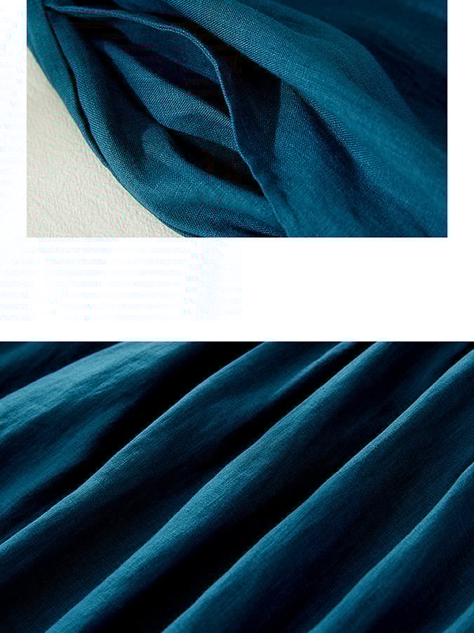 Lovevop Cotton And Linen Solid Color Short Sleeved Shirt Collar Dress