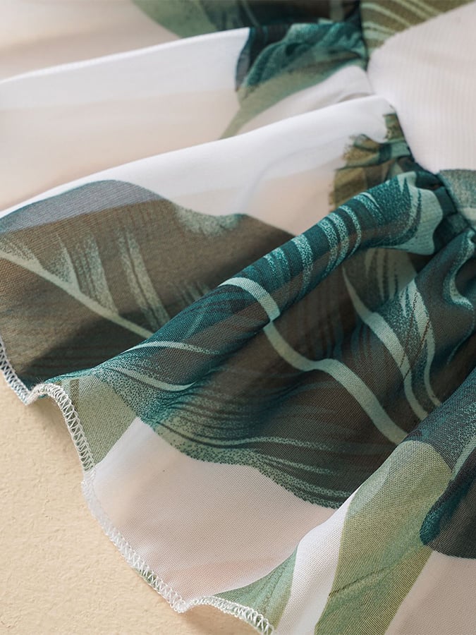 Women's Beach Vacation Chiffon Coconut Print Tie Beach Wrap Dress Smock