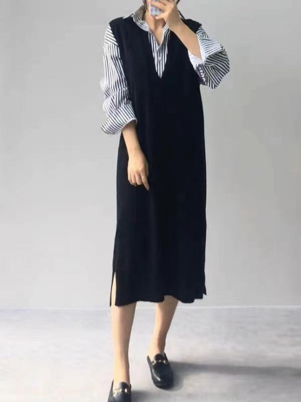 lovevop V-neck Knit Split-side Long Dress