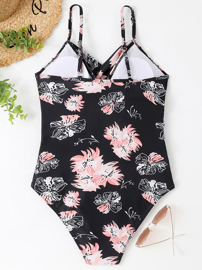 Sexy Plain Cross Pleated One Piece Swimsuit