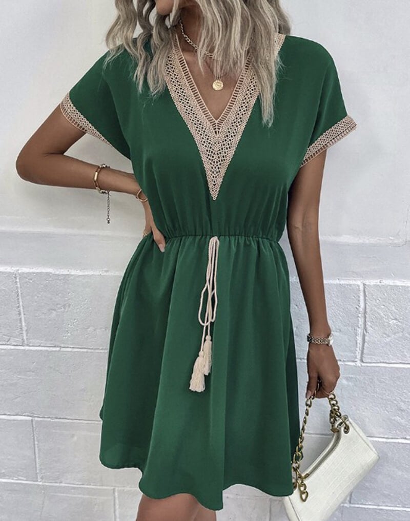 V-neck gathered waist dress