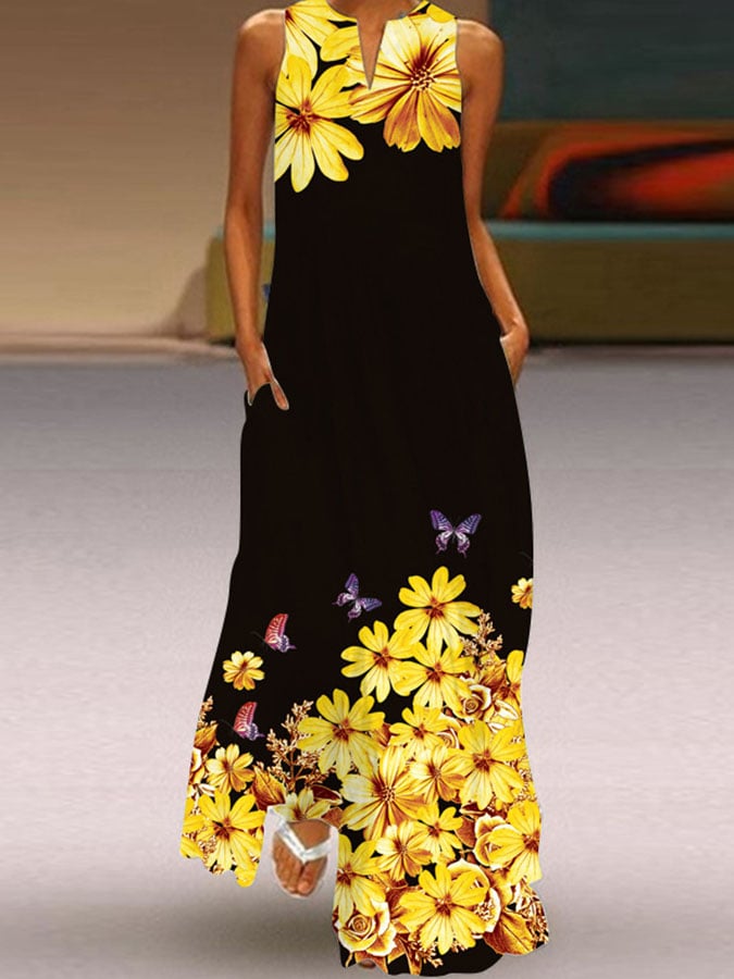 Women's Vintage Print Casual Maxi Dress