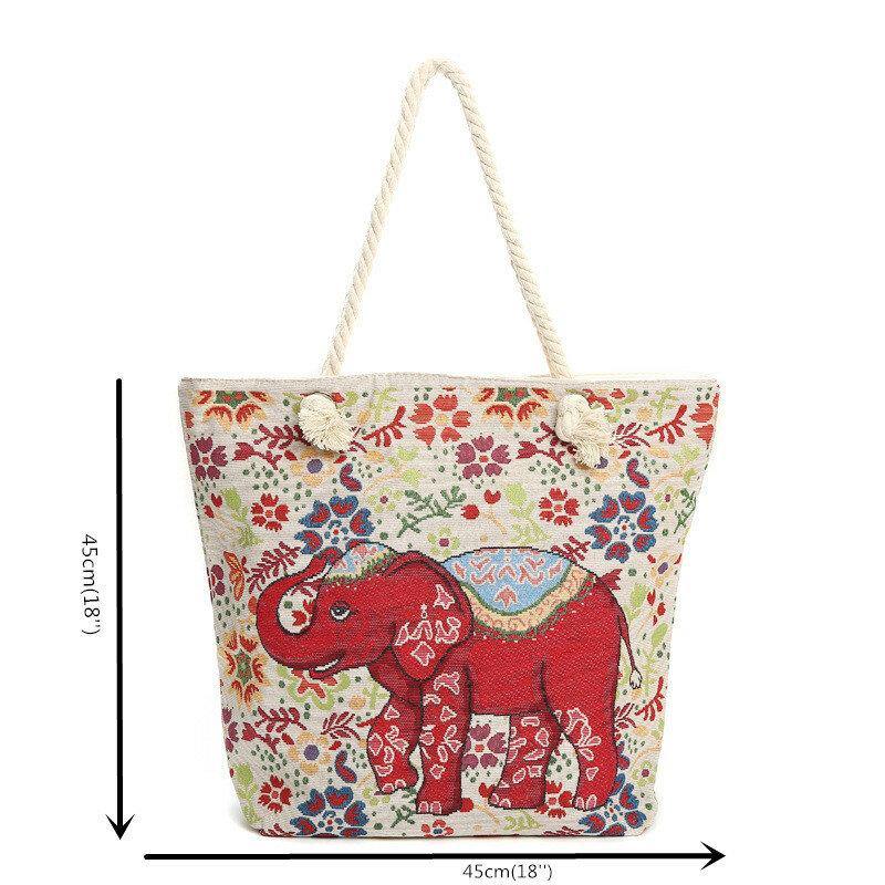 lovevop Women Elephant Printed Large Capacity National Tote Handbag
