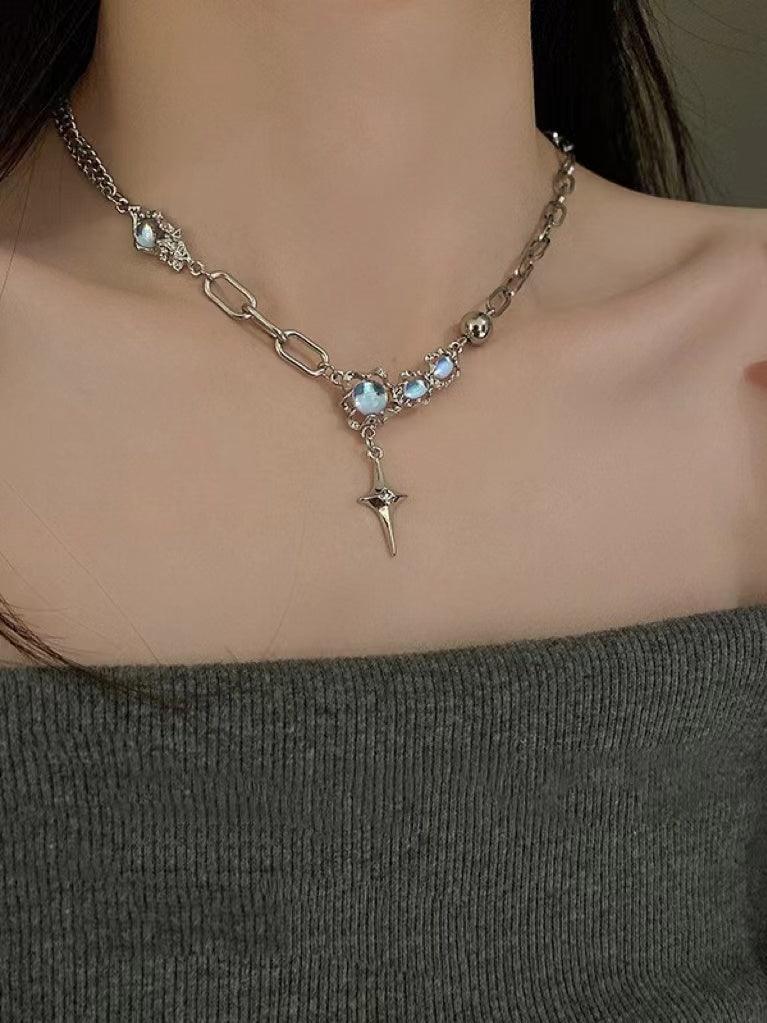 lovevop Silver Moonstone Star Necklace