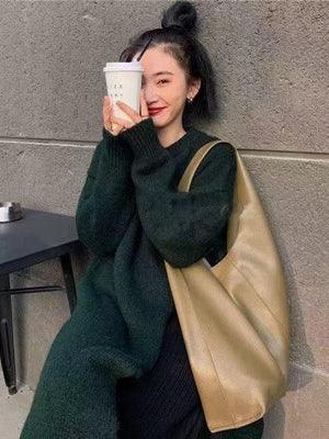 lovevop Side Slit Loose Long Knitted Sweater Dress