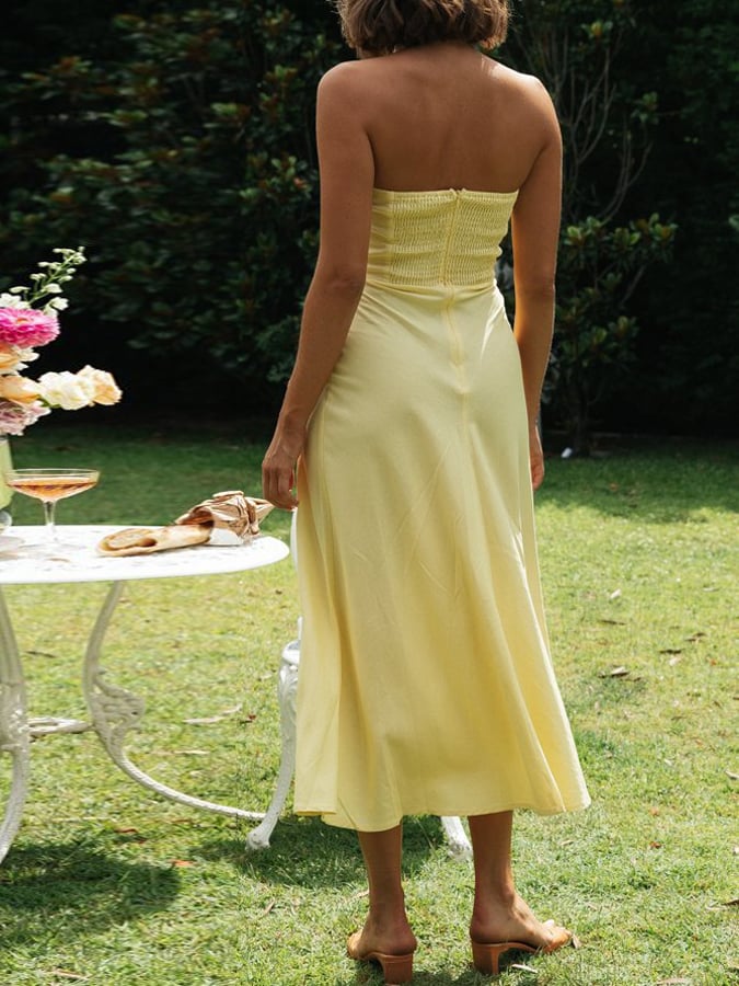 Women'S Solid Color Bandeau Back Elastic Panel Dress