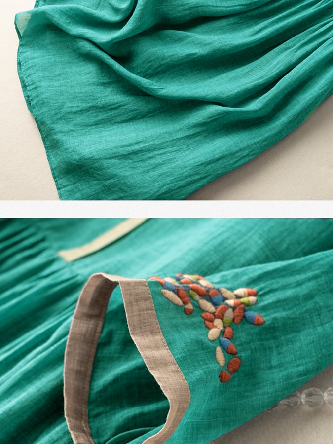 Cotton And Linen Ethnic Style Embroidered Dress