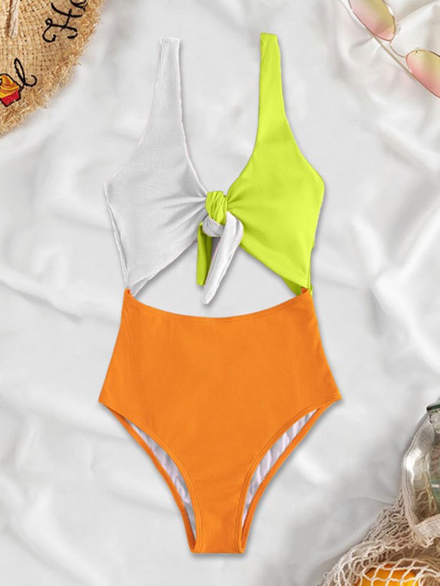 U-neck Exposed Triangular One Piece Swimsuit