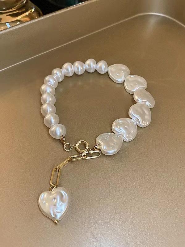 lovevop Heart Pearl Beaded Bracelet