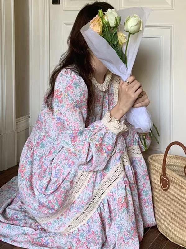 lovevop Lace Trim Panel Floral Dress