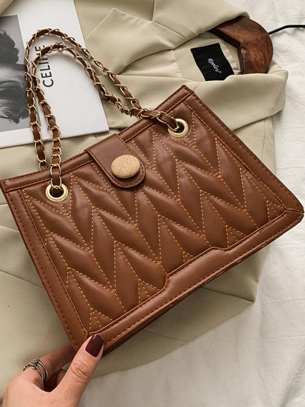 lovevop Solid Color Chains Buckle Shoulder Bag