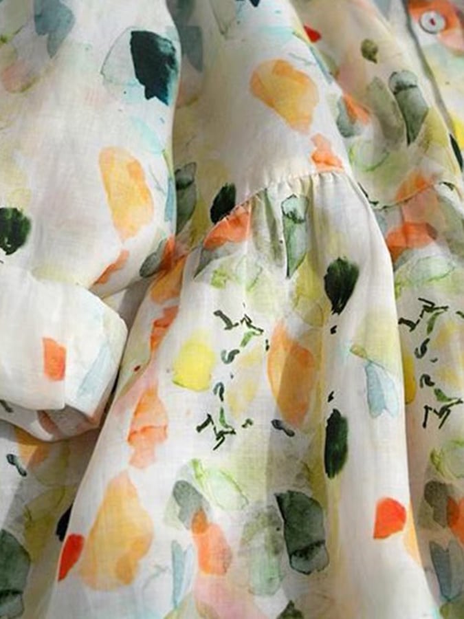 Lovevop Vintage Floral Collar Shirt Dress