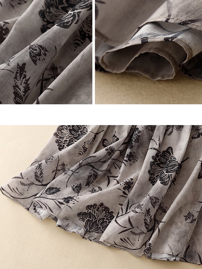 Lovevop Botanical Floral Print Tie Loose Skirt