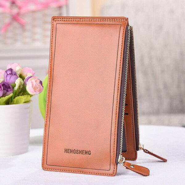 elvesmall Women Faux Leather Leisure Double Zipper Long Wallet Multi-slots Card Holder Purse