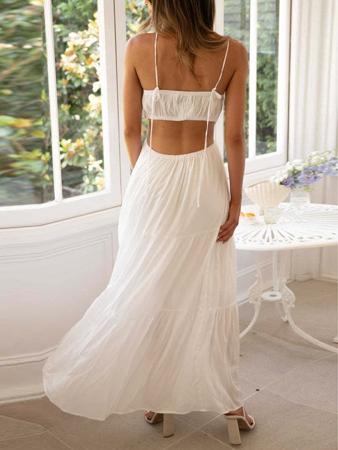 Women'S Sleeveless Cropped Panel Layered Long Swing Dress