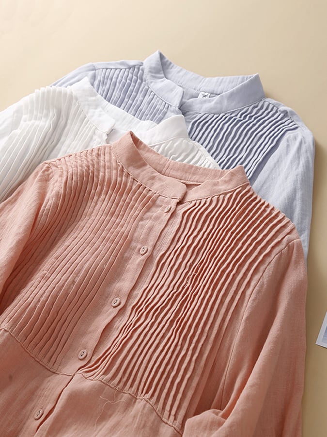 Lovevop Artistic Retro Cotton Linen Pleated Dress