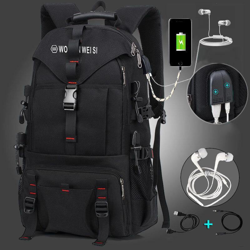 lovevop Men Large Capacity Outdoor Waterproof USB Charging Multi-pocket 14 Inch Laptop Bag Travel Climbing Backpack