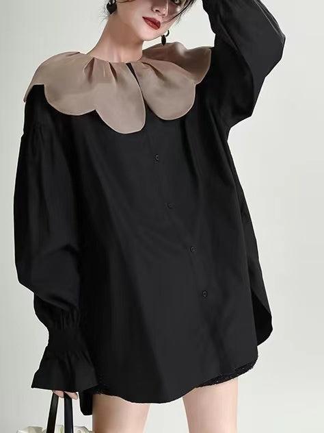 lovevop Doll Petal Collar Loose Long Shirt