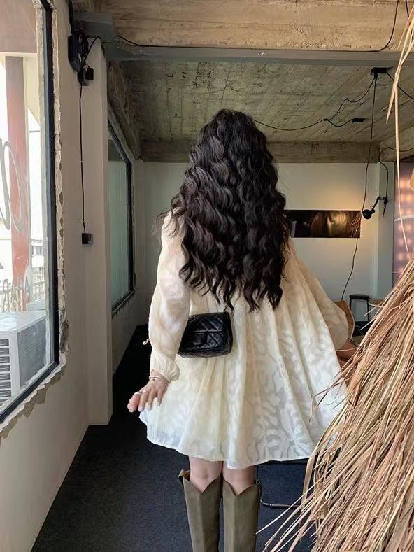 lovevop Vintage V Neck Jacquard Dress