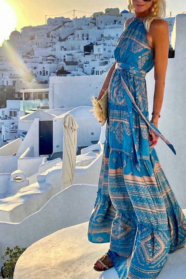 Women's Fabulous Floral Halter Neck Boho Maxi Dress