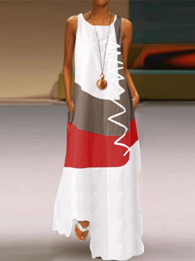 Women's Retro Geometric Print Sleeveless Long Dress