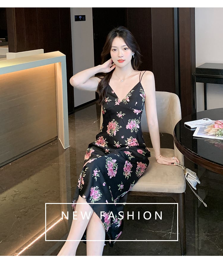 Vintage French large floral halter dress