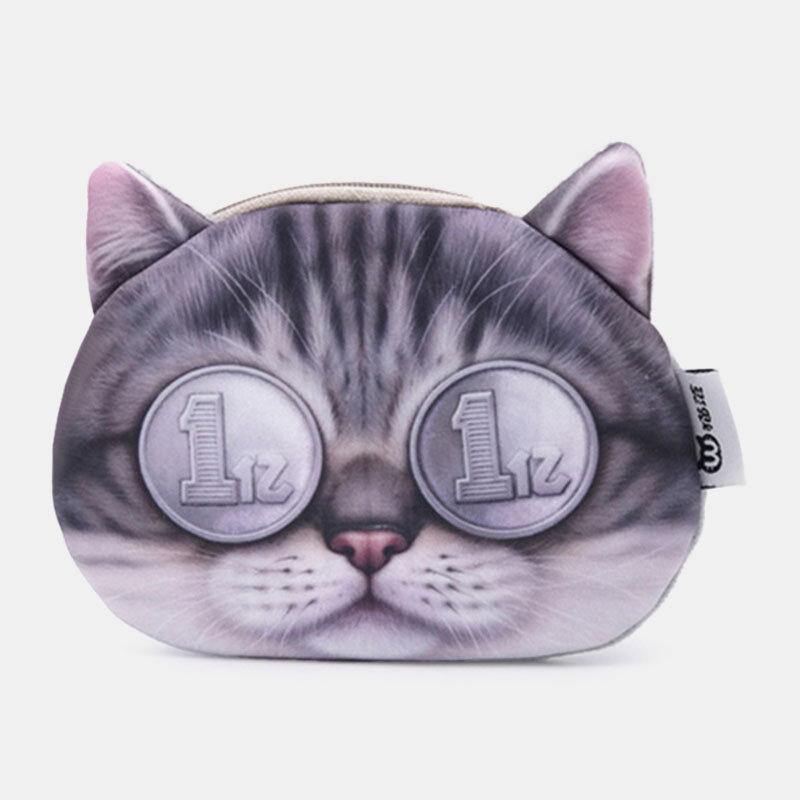 elvesmall Women Cartoon 3D Cat Head Personality Cute Small Storage Bag Coin Bag