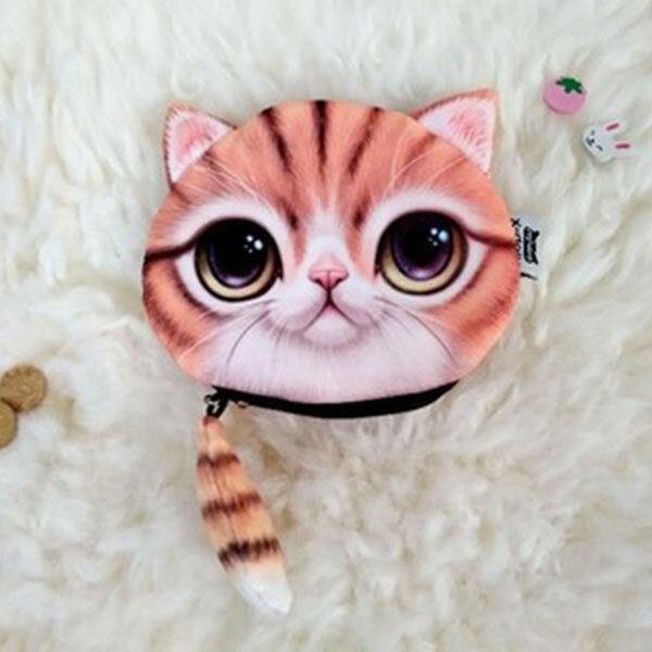 elvesmall Women Plush Cartoon Cat Head Personality Cute Small Coin Bag Storage Bag