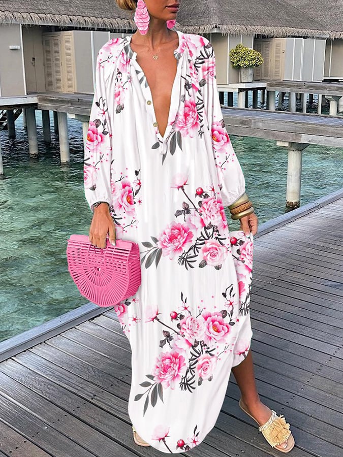 Fashion Printed V-neck Dress