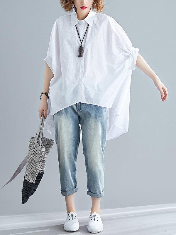 lovevop Irregular High-Low Oversize Batwing Sleeve Shirt