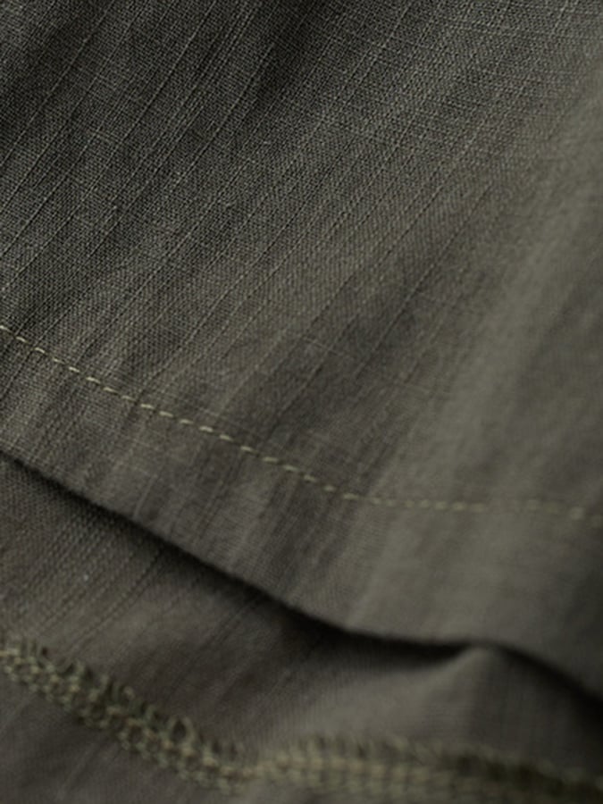 Lovevop Cotton Linen Solid Color Tie Tie Short Sleeve Bottoming Dress