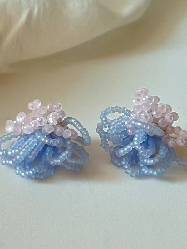 lovevop French Retro Color Contrast Beaded Tassel Earrings