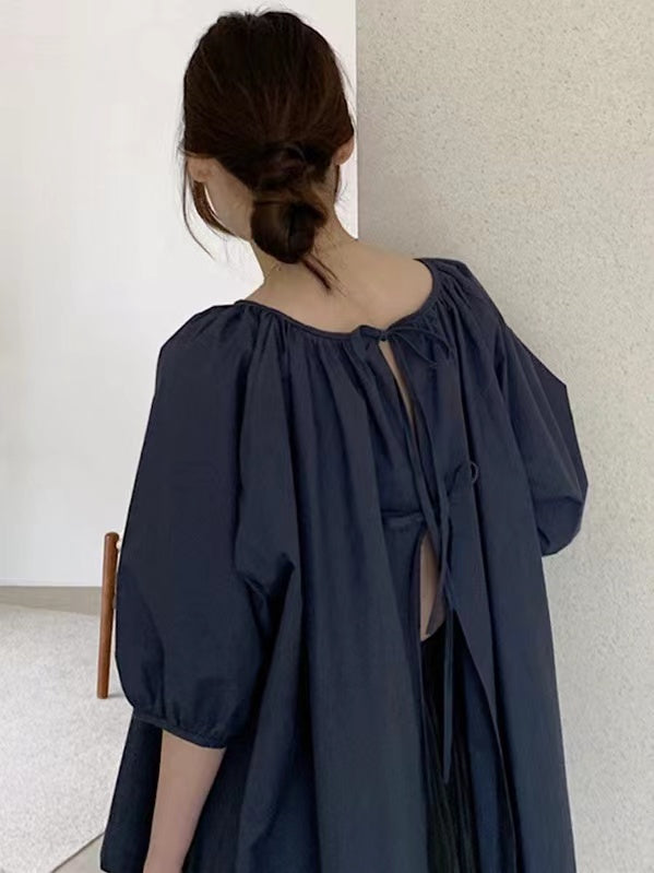 lovevop Back Tie Loose Simple Shirt