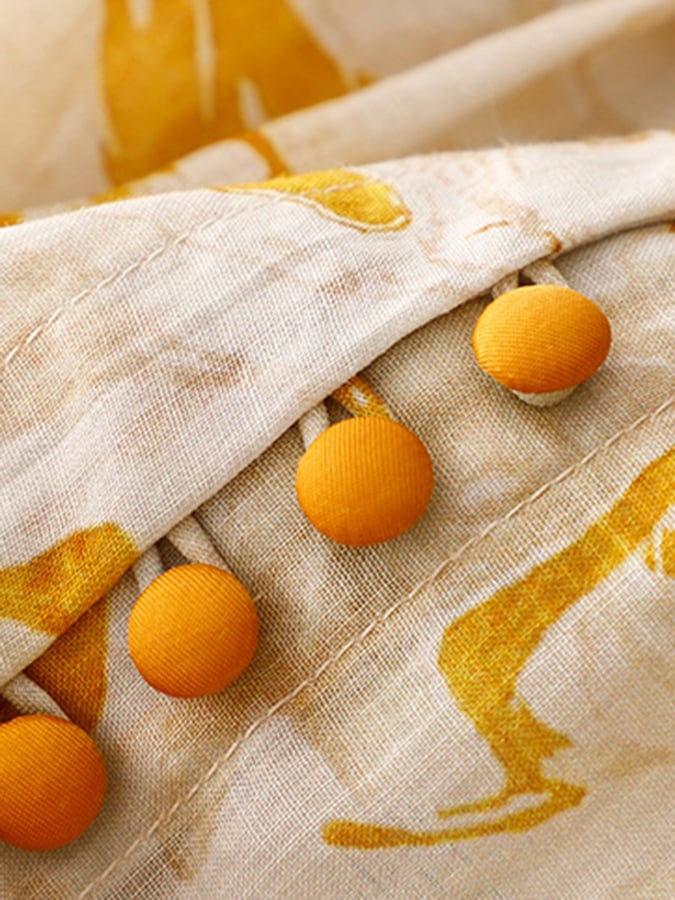 Lovevop Printed Cotton And Linen Floral Lace Up Large Swing Dress