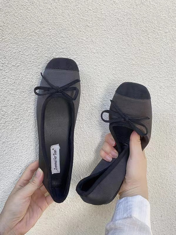 lovevop Stitching Color Bow Ballet Flat Shoes