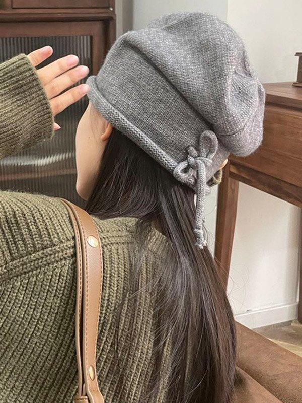 lovevop Simple 4 Colors Drawstring Knitting Hat