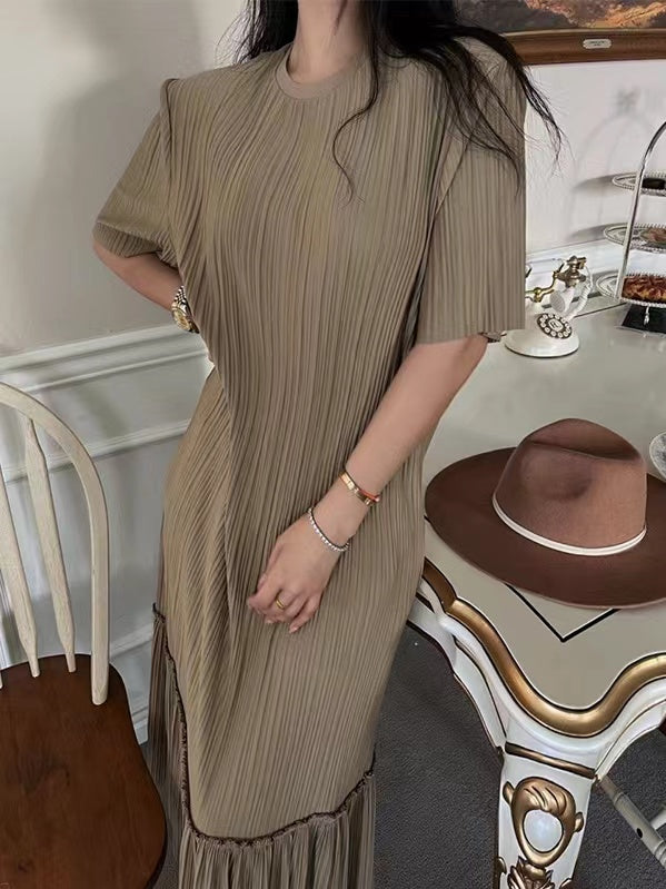 lovevop French Retro Pleated Ruffled Dress