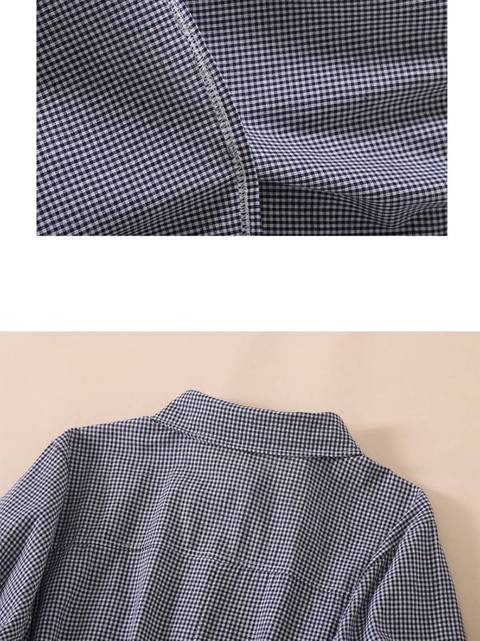 Lovevop Cotton And Linen Plaid Retro Casual Loose Polo Neck Dress