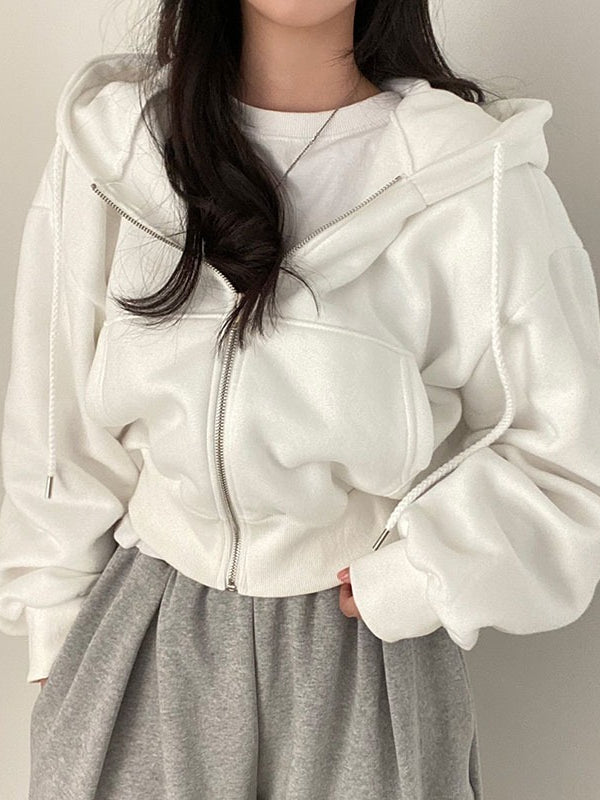 lovevop Simple Drawstring Hooded Sweatshirt Jacket